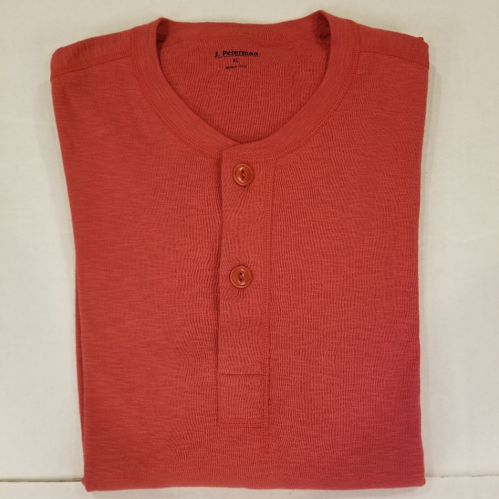 J. Peterman Henley Tee Long Sleeve Men's Size XL / XL Orange/Dark Red Cotton